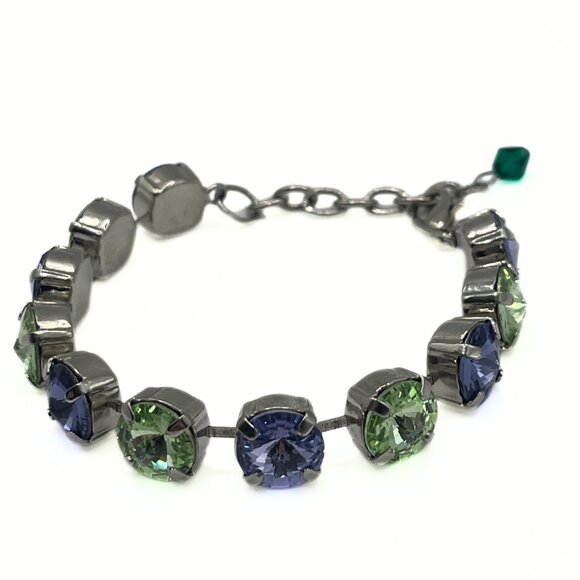 Handcrafted Swarovski Peridot, Lilac, & Blue Crystal Bracelet - Shiny Silver - Picture 2 of 12